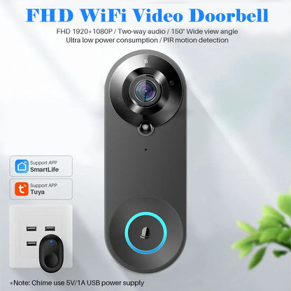 Smart 1080P WiFi Doorbell Camera: Security Intercom with PIR Motion Detection - ZIOR LONDON