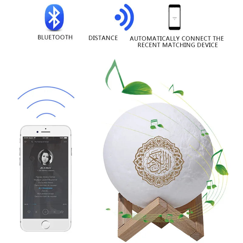 Wireless Quran Speaker & Night Light - Portable Bluetooth Azan Sound Box