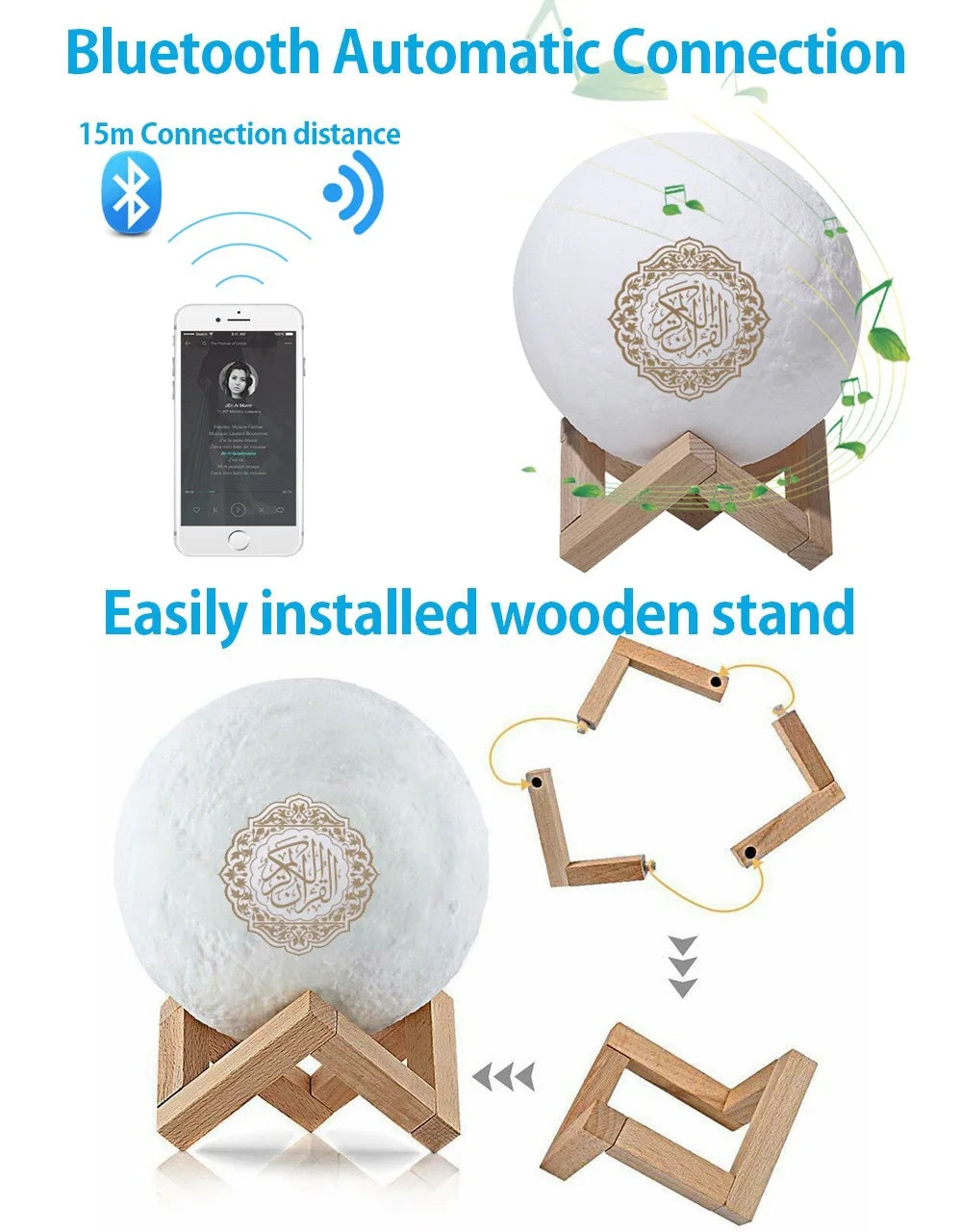 Wireless Quran Speaker & Night Light - Portable Bluetooth Azan Sound Box