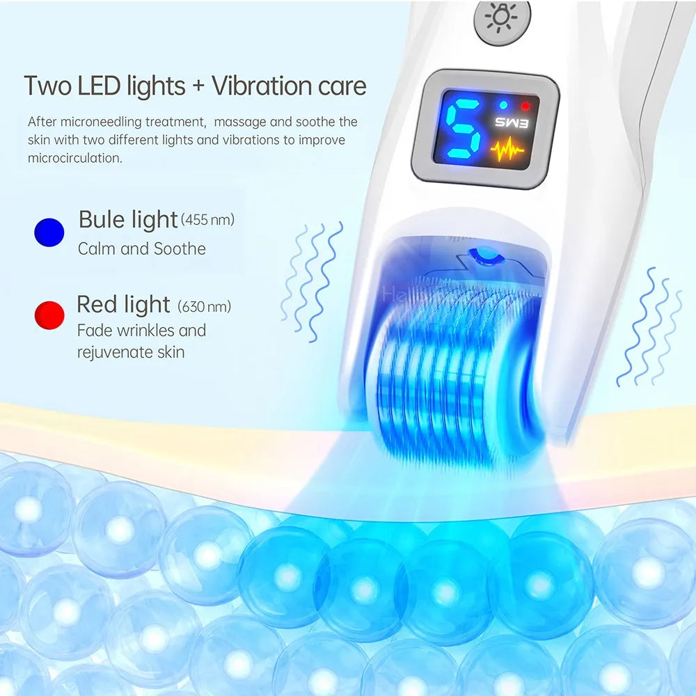 Hello Face Derma Roller G5 - 540 Needle Titanium Roller & EMS LED Light Therapy Device - ZIOR LONDON