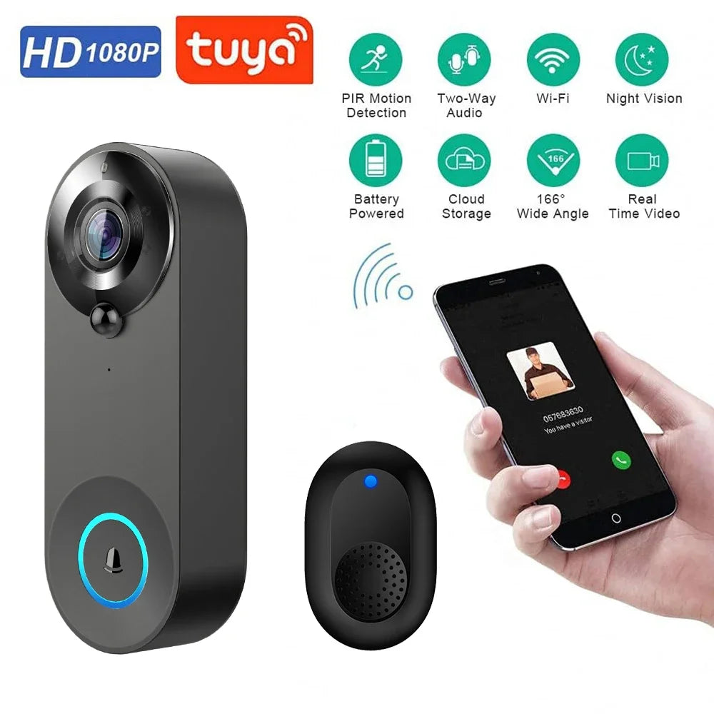 Smart 1080P WiFi Doorbell Camera: Security Intercom with PIR Motion Detection - ZIOR LONDON