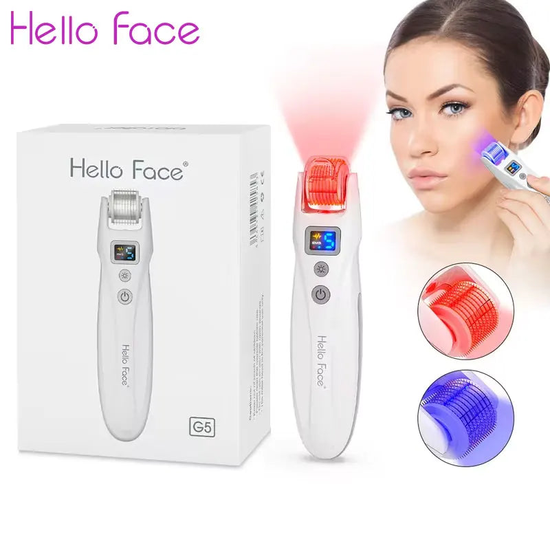 Hello Face Derma Roller G5 - 540 Needle Titanium Roller & EMS LED Light Therapy Device - ZIOR LONDON