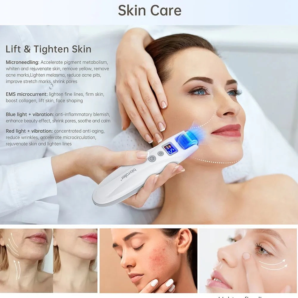 Hello Face Derma Roller G5 - 540 Needle Titanium Roller & EMS LED Light Therapy Device - ZIOR LONDON