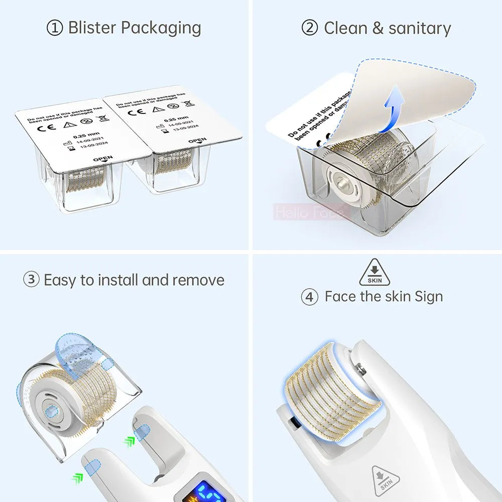 Hello Face Derma Roller G5 - 540 Needle Titanium Roller & EMS LED Light Therapy Device - ZIOR LONDON