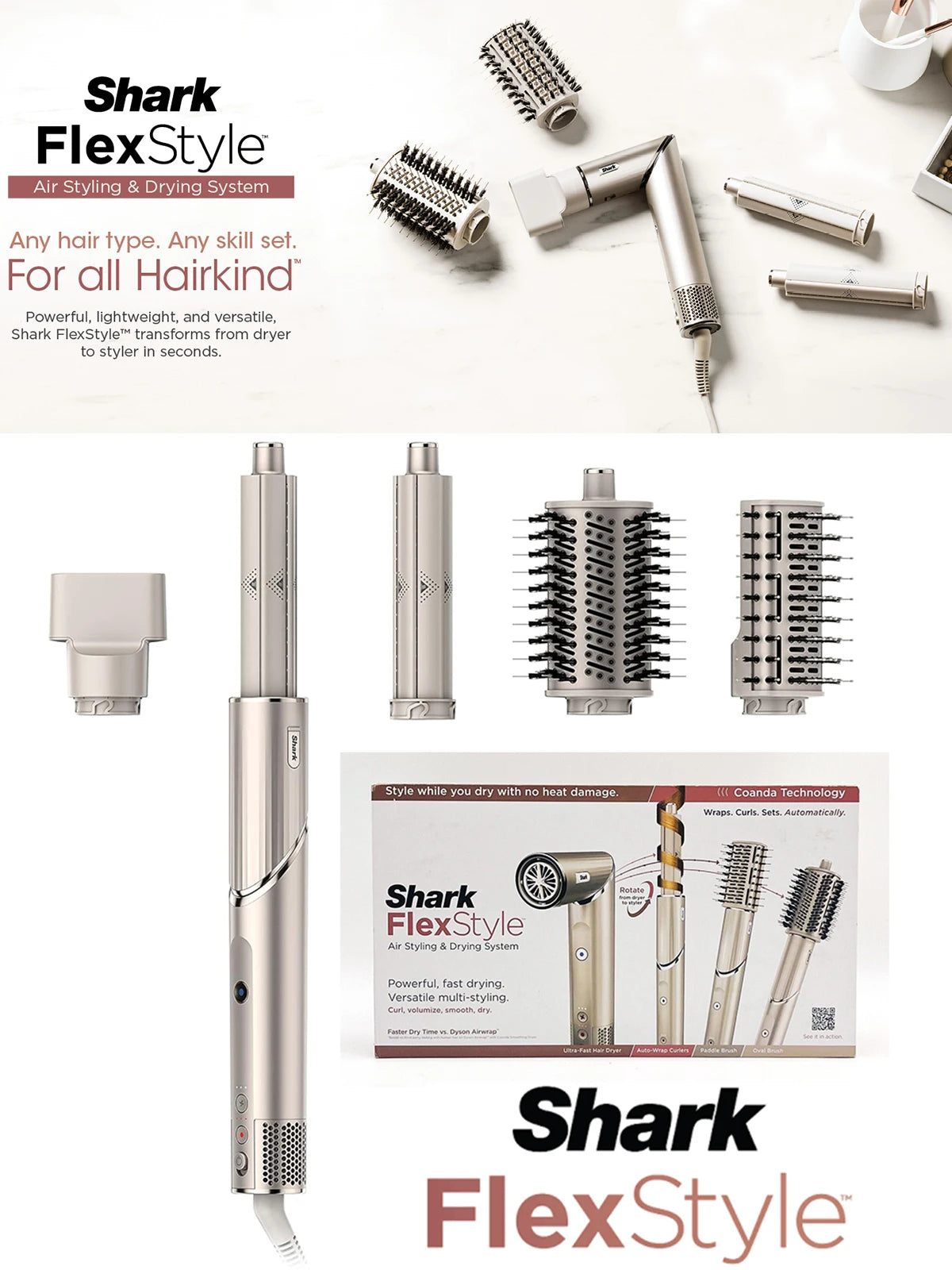 Shark HD430 FlexStyle: Powerful Negative Ion Hair Dryer & Multi-Styler Airwrap - ZIOR LONDON