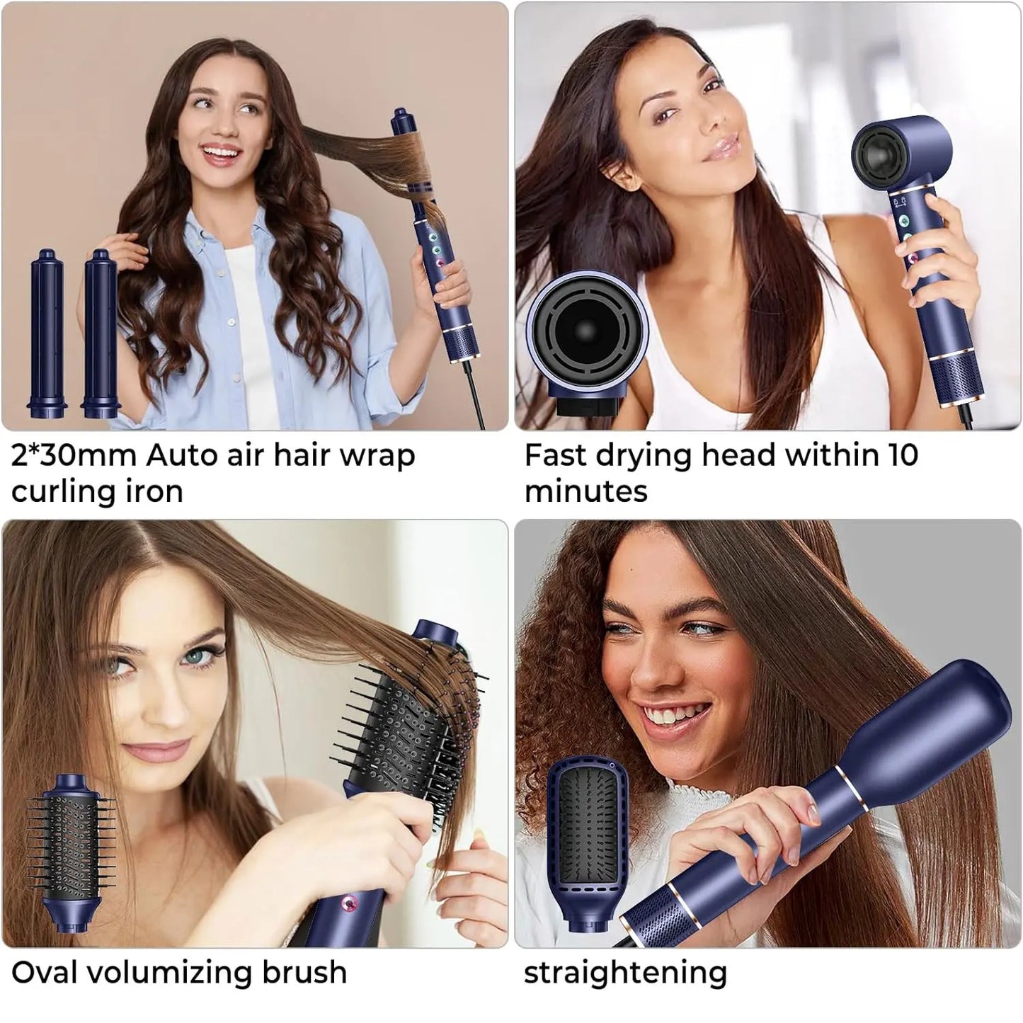 5-in-1 High-Speed Hair Dryer Brush & Curler | Ionic Hot Air Styling Comb - ZIOR LONDON