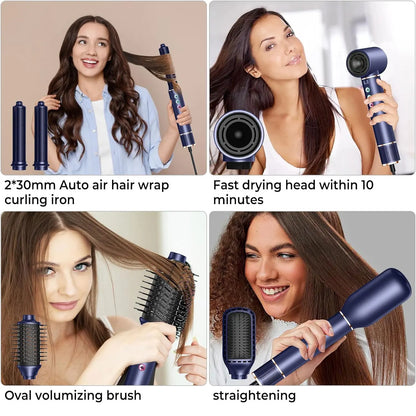 5-in-1 High-Speed Hair Dryer Brush & Curler | Ionic Hot Air Styling Comb - ZIOR LONDON