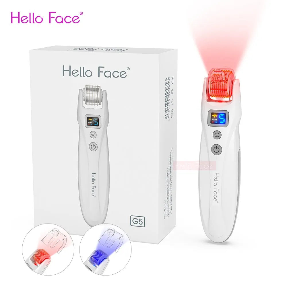 Hello Face Derma Roller G5 - 540 Needle Titanium Roller & EMS LED Light Therapy Device - ZIOR LONDON