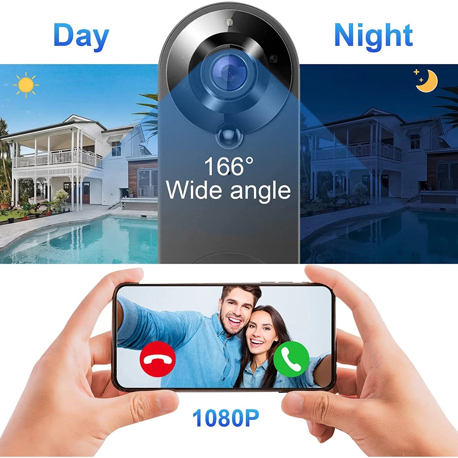 Smart 1080P WiFi Doorbell Camera: Security Intercom with PIR Motion Detection - ZIOR LONDON