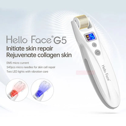 Hello Face Derma Roller G5 - 540 Needle Titanium Roller & EMS LED Light Therapy Device - ZIOR LONDON