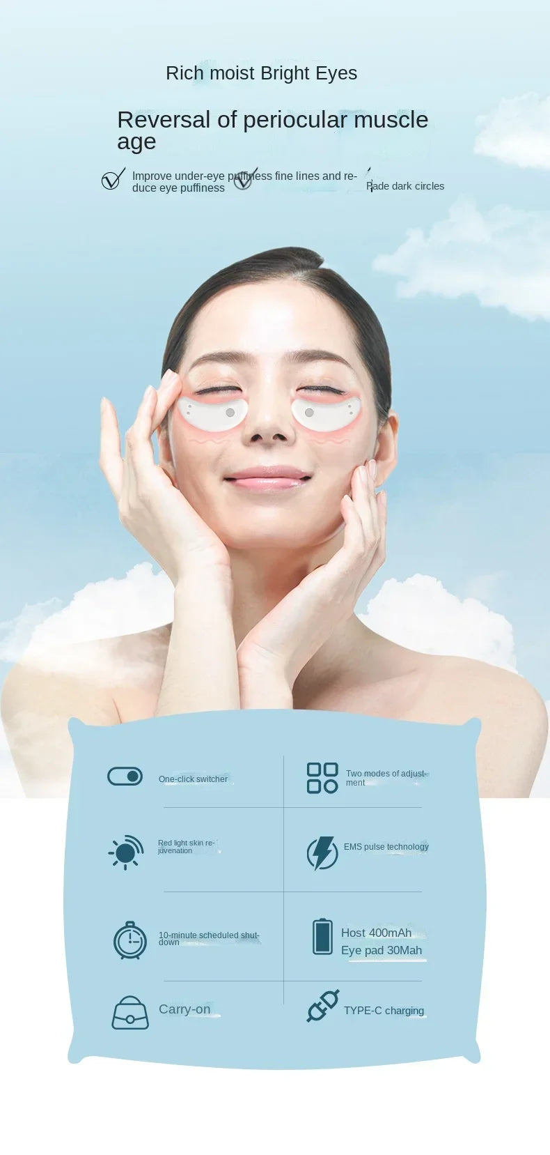 EMS Microcurrent Eye Massager: Reduce Dark Circles, Wrinkles & Eye Fatigue - ZIOR LONDON