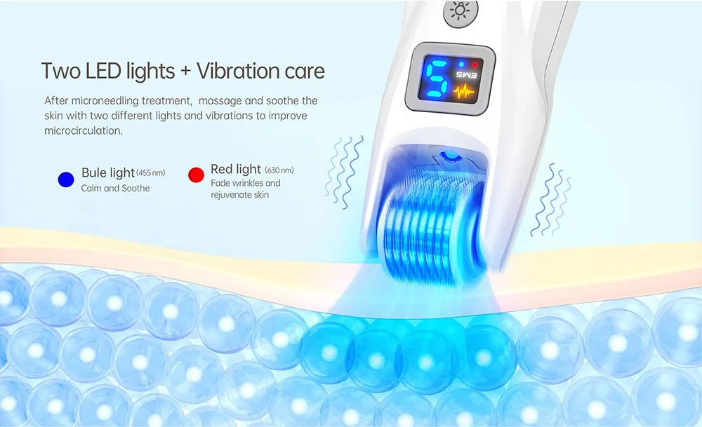 Hello Face Derma Roller G5 - 540 Needle Titanium Roller & EMS LED Light Therapy Device - ZIOR LONDON