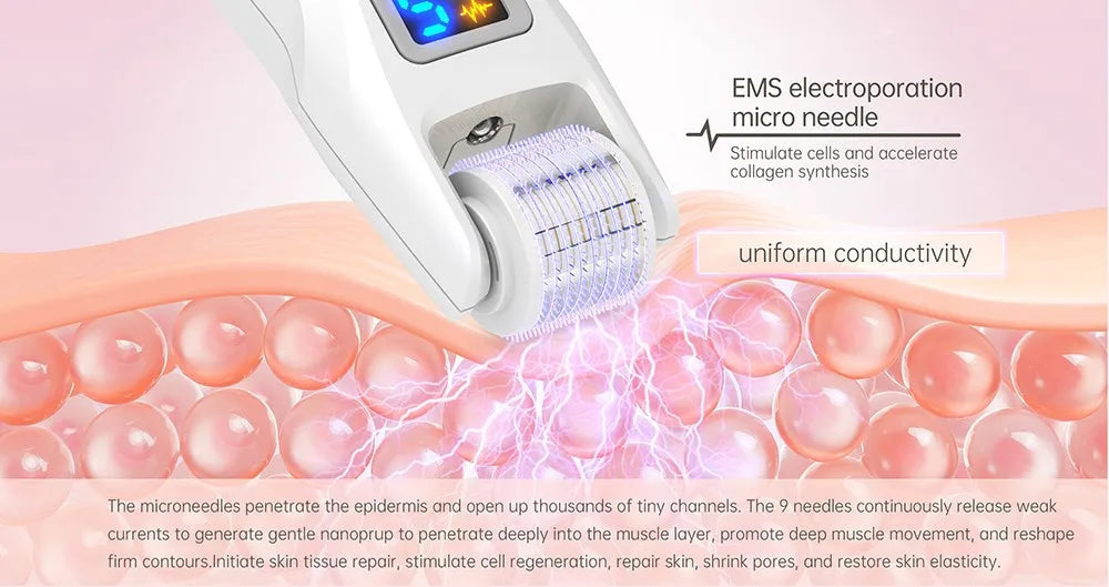 Hello Face Derma Roller G5 - 540 Needle Titanium Roller & EMS LED Light Therapy Device - ZIOR LONDON