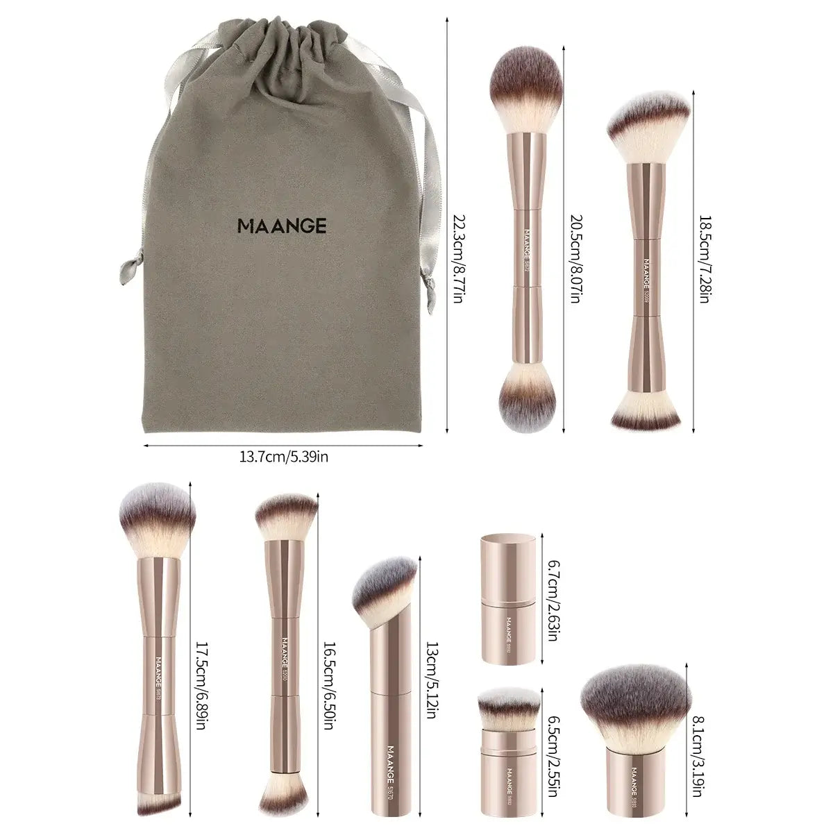 MAANGE Makeup Brush Set - Foundation, Concealer, Blush - 7pc - ZIOR LONDON