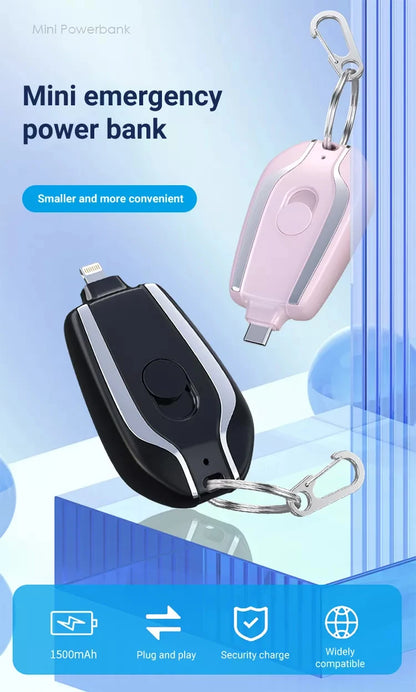 1500mAh Mini Keychain Power Bank - Portable Emergency Charger for iPhone & Android - ZIOR LONDON